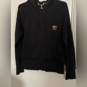 Adidas Black Zip-Up Hoodie with Gold Emblem